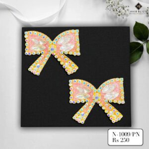 set of 2 mini bow peach gold